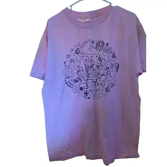 NICKELODEON SPONGEBOB PINK TEE SIZE LARGE SHORT SLEEVES - Picture 1 of 3
